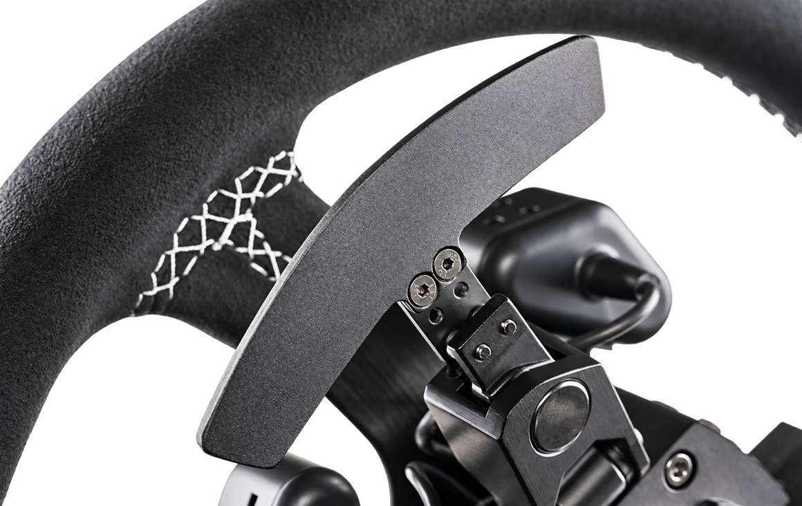 Aluminium paddle plate and ClubSport Magnetic Paddle Module mechanism behind a steering wheel rim
